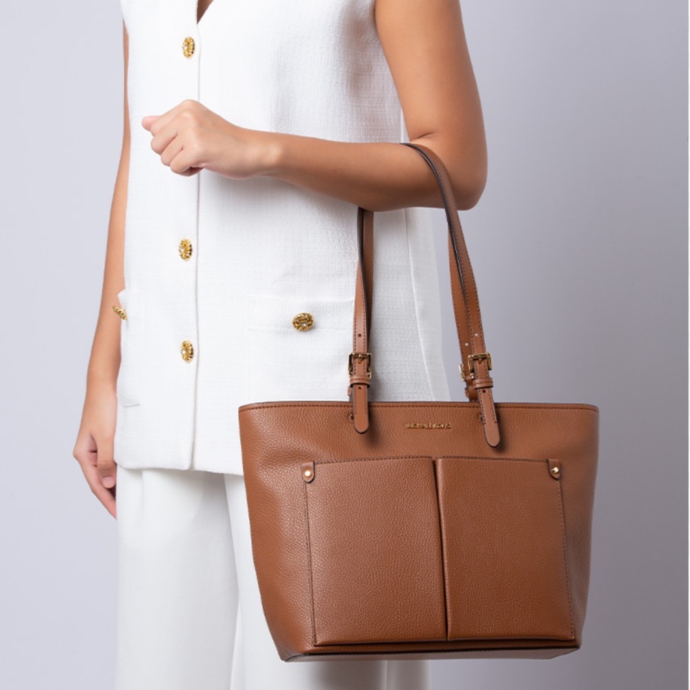 NWT Michael Kors Jet Set Medium Pocket Tote Bag Beautiful Brown
